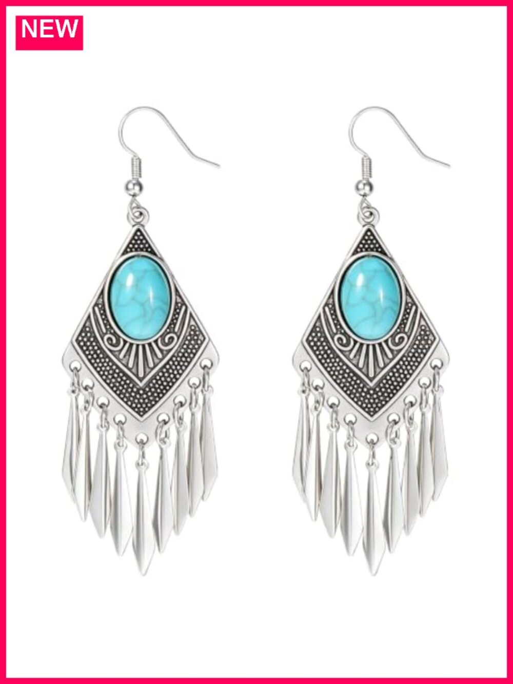 Handmade Turquoise Drop Earrings Boho Western Dangle Tassel Jewelry Gift